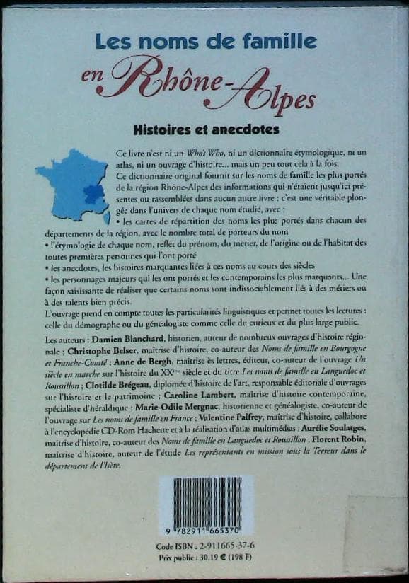 Les noms de famille en Rhône-Alpes : livres pas cher d'occasion, de seconde main de l'association Lire et Créer
