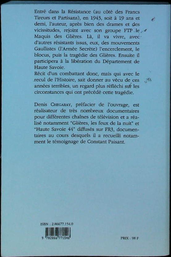 Combattant des Glières: j'étais franc tireur et partisan : livres pas cher d'occasion, de seconde main de l'association Lire et Créer